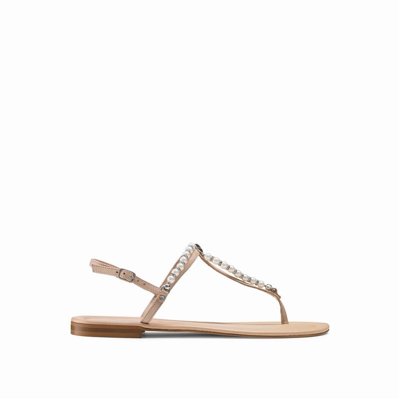 Russell & Bromley Pearly Womens Pearl Trim Sandals Brown |XTR463MR|